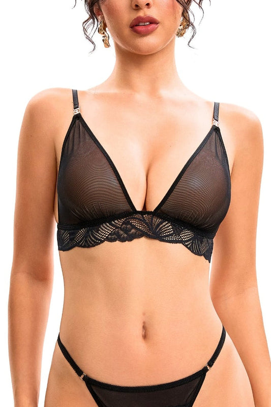 Evangeline Black Sheer Mesh Bralette & Panty Set